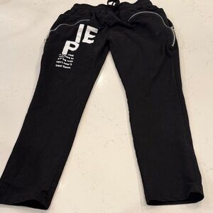 Black Jogger Pants with White Lettering